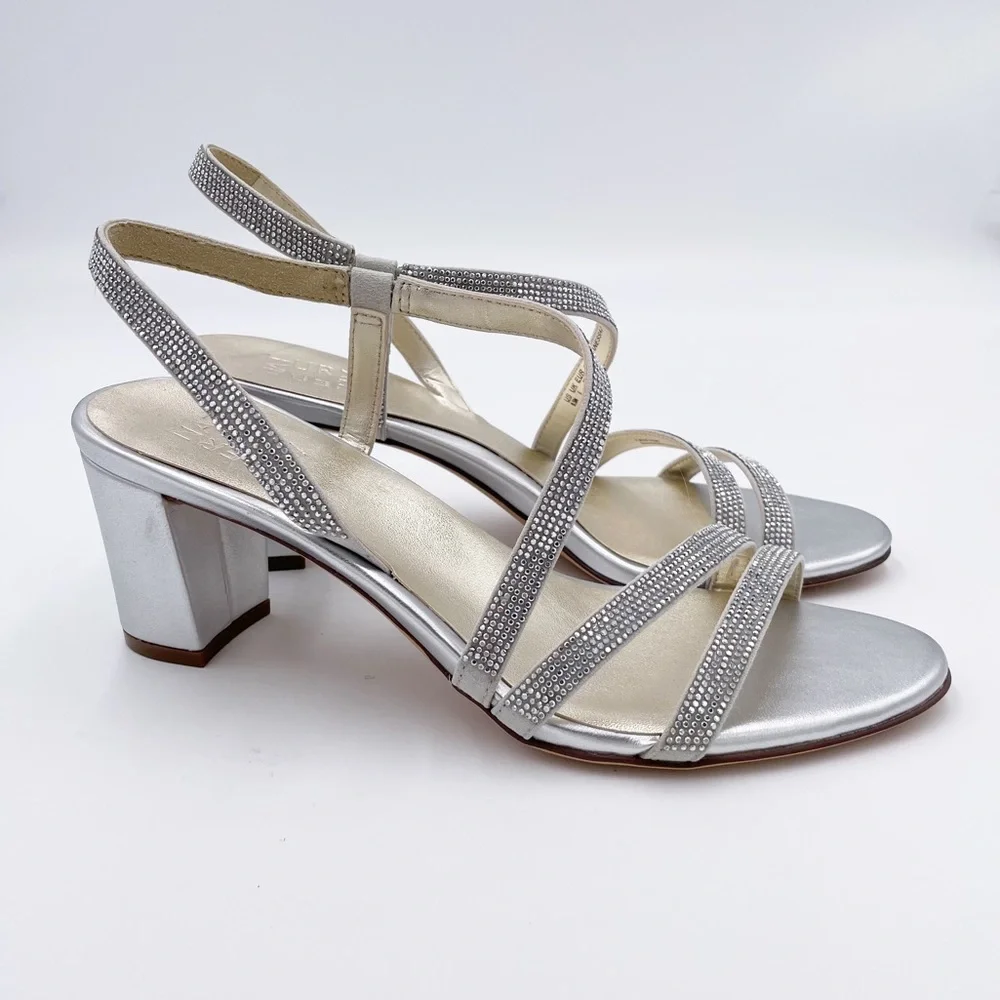 Naturalizer Silver Crystal-Strap Slingback Block Heels